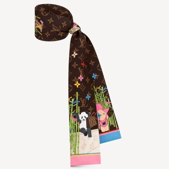 NEW Louis Vuitton Silk Monogram 2021 Vivienne Xmas Animation China Bandeau Scarf - Picture 1 of 9